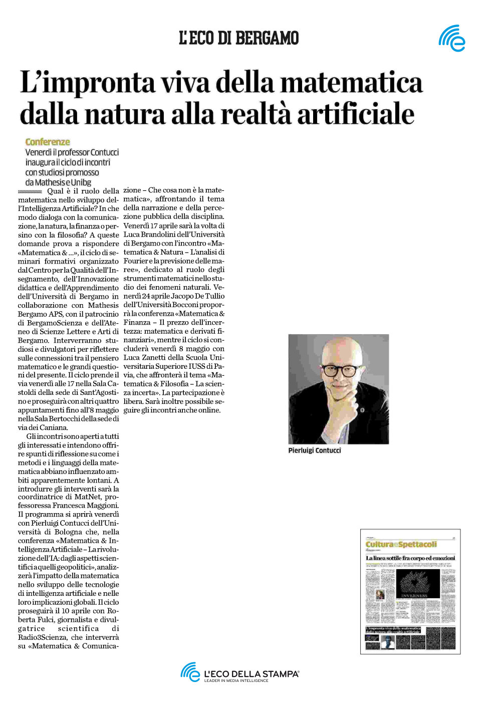 Ciclo di Seminari <b>Matematica & Intelligenza Artificiale, Comunicazione, Natura, Finanza e Filosofia</b> marzo-maggio 2026.